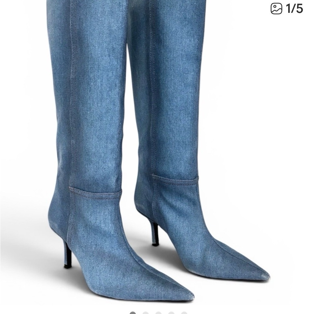Zara Blue Over-the-Knee Pointed Toe Stiletto Boots - Picture 2 of 4